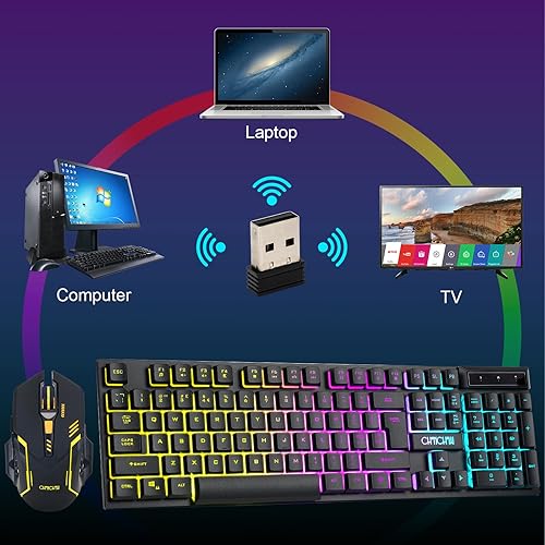 Miniatura 6 de Teclado inalámbrico y mouse para videojuegos, batería recargable con retroiluminación RGB, combo de jugador, sensación mecánica, anti-fantasma, con