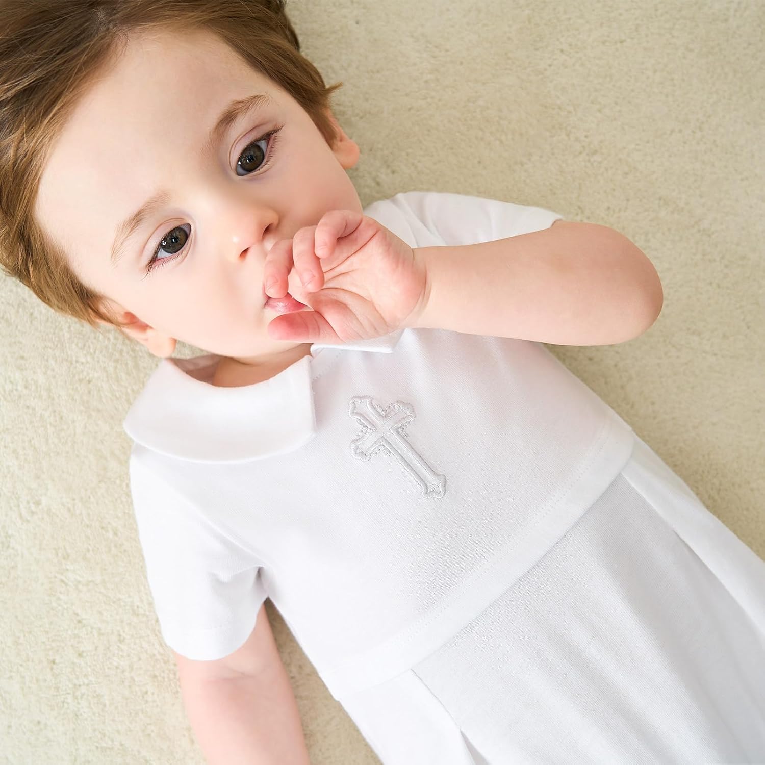 pureborn Unisex Baby Jumpsuit Infant Boys Girls Cotton Spring Fall Romper One-Piece Coverall Baptism Outfit White 0-24 Months - Image 3