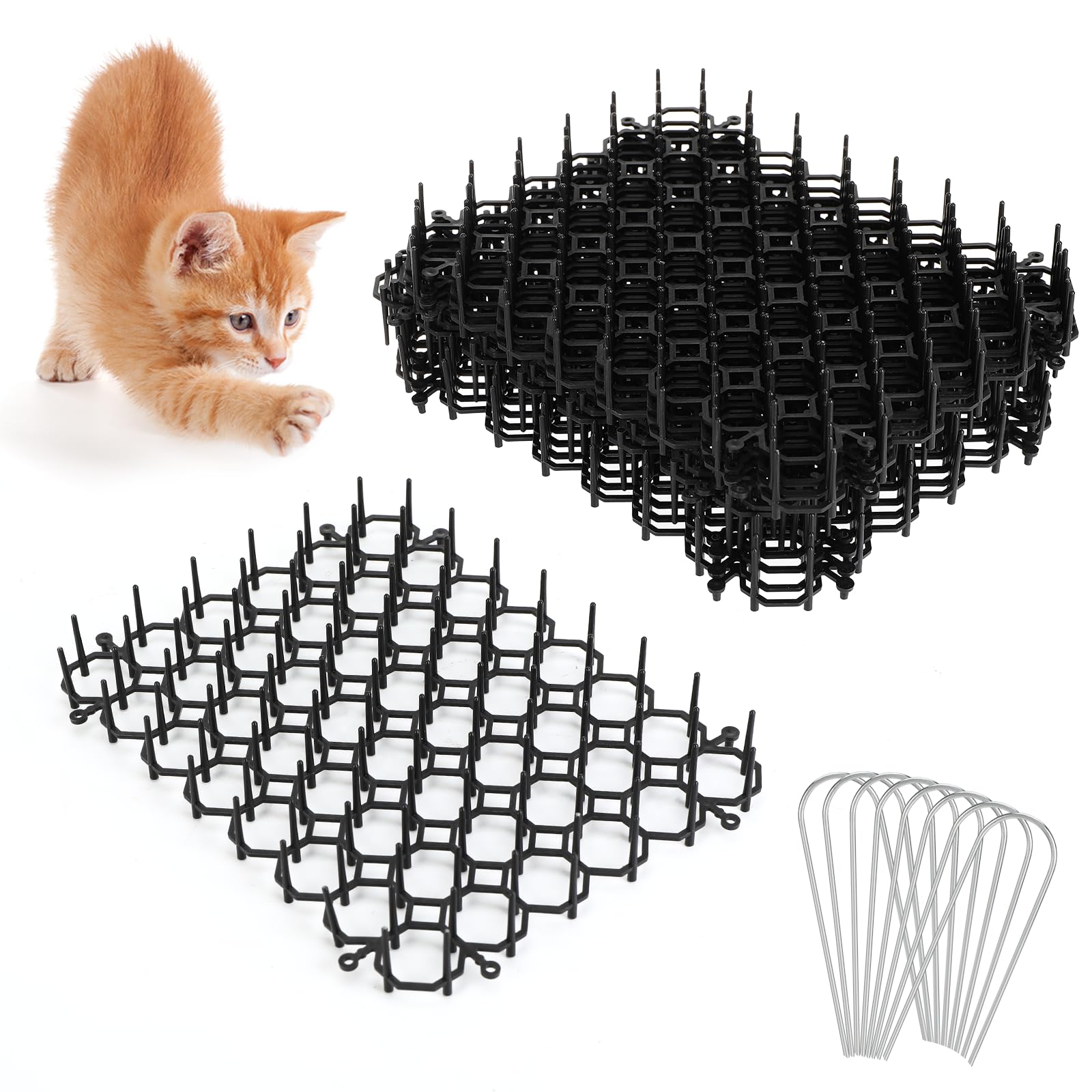 15 Piezas Pinchos Anti Gatos, cinturón de Pinchos contra Gatos, Anti Cat Spikes para Interiores y Exteriores, Alfombra, para Camas, jardín, cochera, Aparcamiento, sofá (15x20 cm)