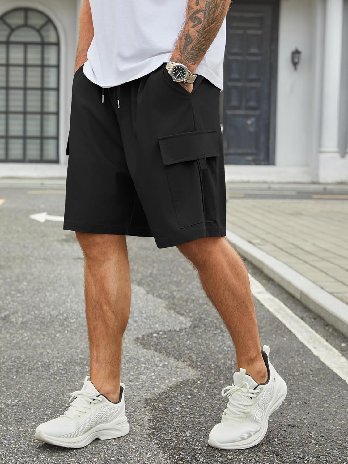 Hardaddy Men's Casual Stretch Cargo Shorts Classic Drawstring Elastic Waist Relaxed Fit Work Short with 5 Pockets - Image 2