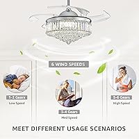 Vista 3 de NOXARTE 48 Inch Crystal Chandelier Ceiling Fan with Light Fandelier Ceiling Fan with Light Retractable Blades Fan with Remote Control 48" Dimmable