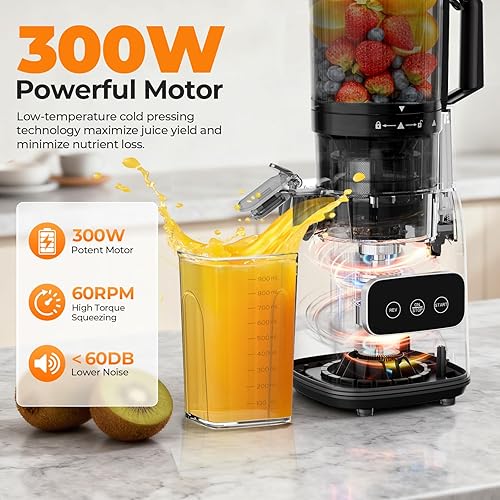 Miniatura 4 de Exprimidor de prensa en frío, máquina exprimidora de canal de alimentación de 5.4 pulgadas de ancho, exprimidor de masticación lenta para verduras y