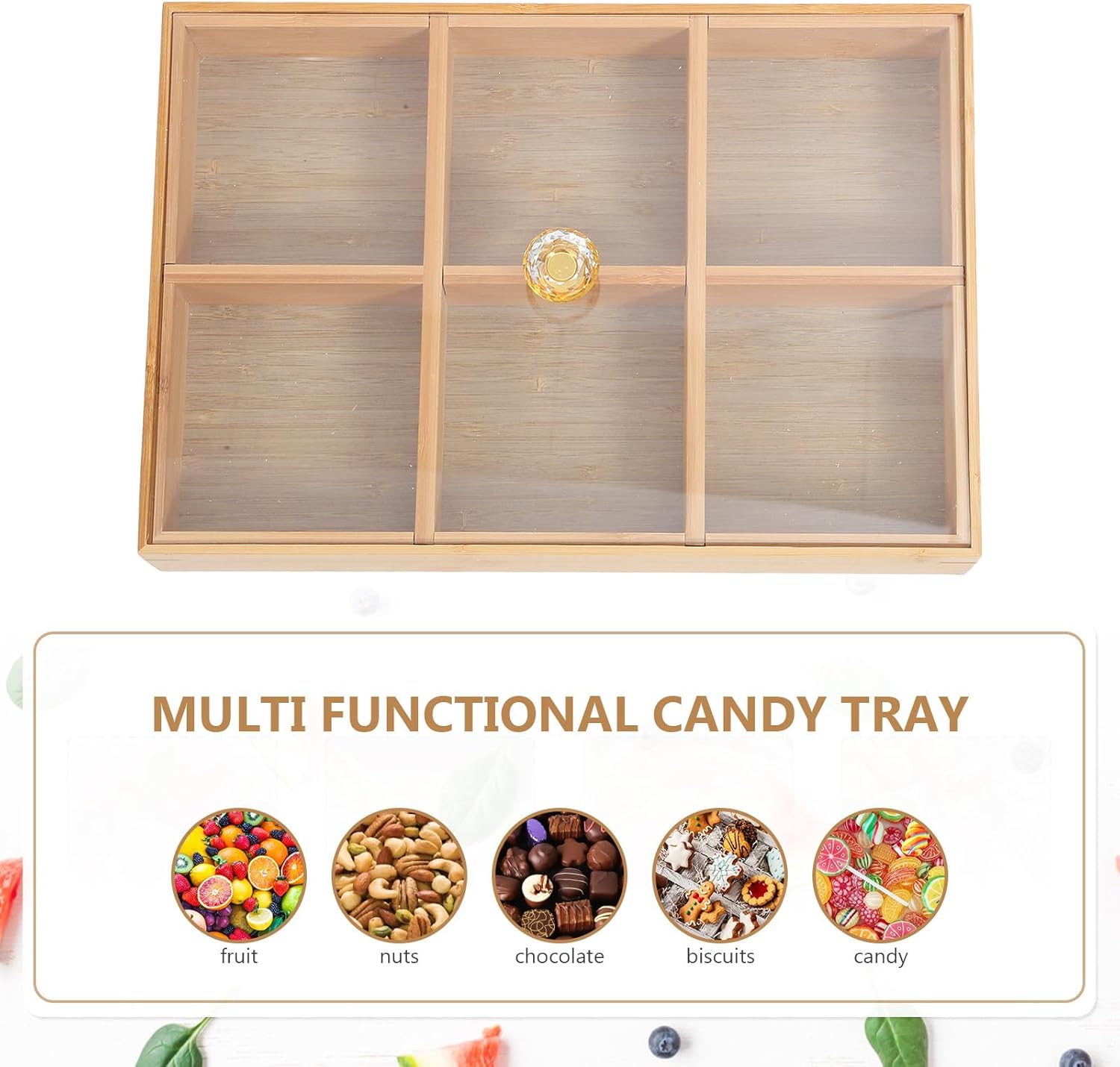 Snack Tray with Lid, 6-Compartment Fruit and Nut Serving Platter, Cover, Multipurpose Household Catering Food Organizer for Party and Kitchen Use