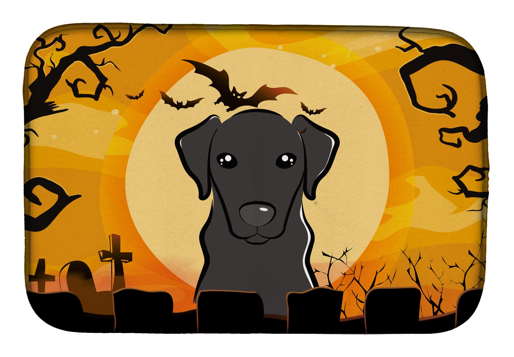 Tapete escurridor de platos para encimera con temática decorativa de labrador negro y Halloween
