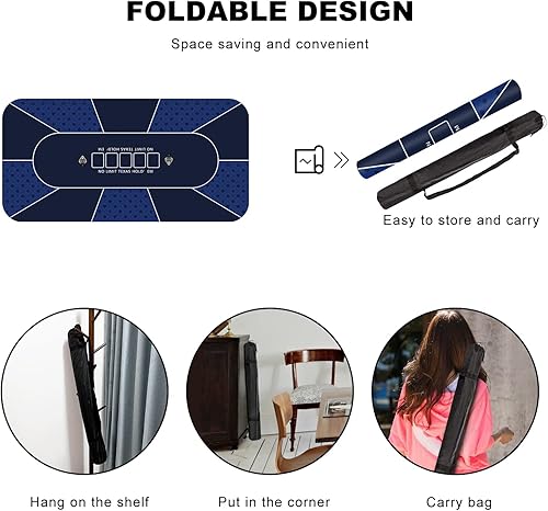 Miniatura 14 de YUZPKRSI Texas Hold'em - Tapete de póquer para 6 jugadores, repelente al agua, portátil, con bolsas de transporte gruesas para juegos de póquer, 47