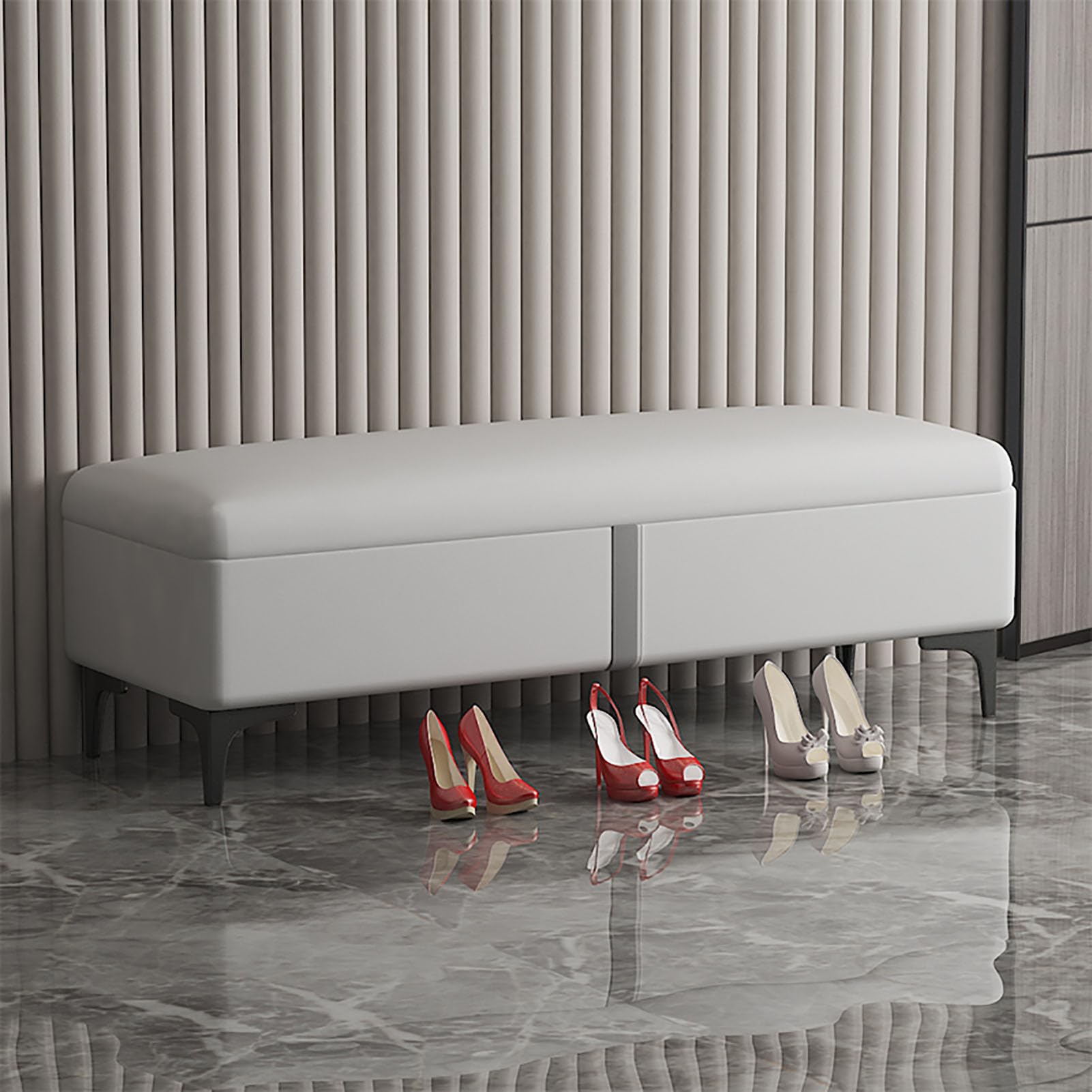 Banc de rangement gris de 80 cm en similicuir pour bout de lit et salon