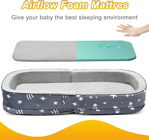 Miniatura 3 de Lvimilio - Cama de viaje portátil para niños pequeños, cama plegable para el hogar, viajes con colchones de espuma, cuna para niños de 1 a 4 años,