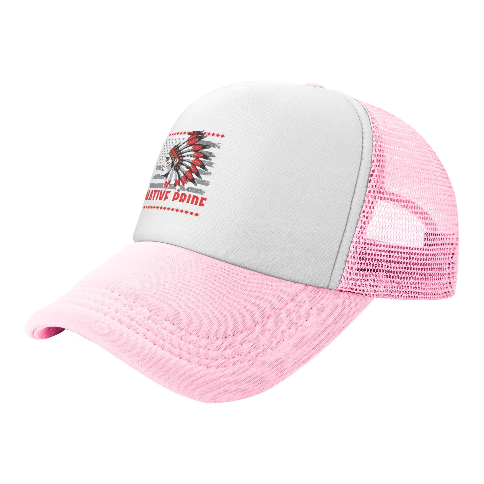 Native Pride Trucker Hat Native American Kids Hats Adjustable Mesh Baseball Cap - Pink