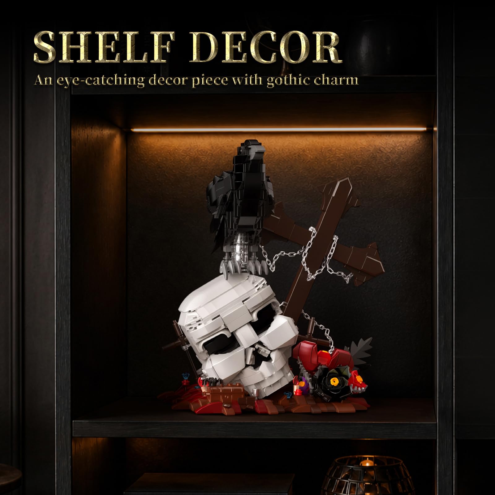 Vziimo Skull & Tiere Bausteine, Gothic Blume und Tier Klemmbausteine, Halloween Deko Modell mit Spider und Vogel, MOC Creator Geschenk für Erwachsene ab 15+, 1237 Teile