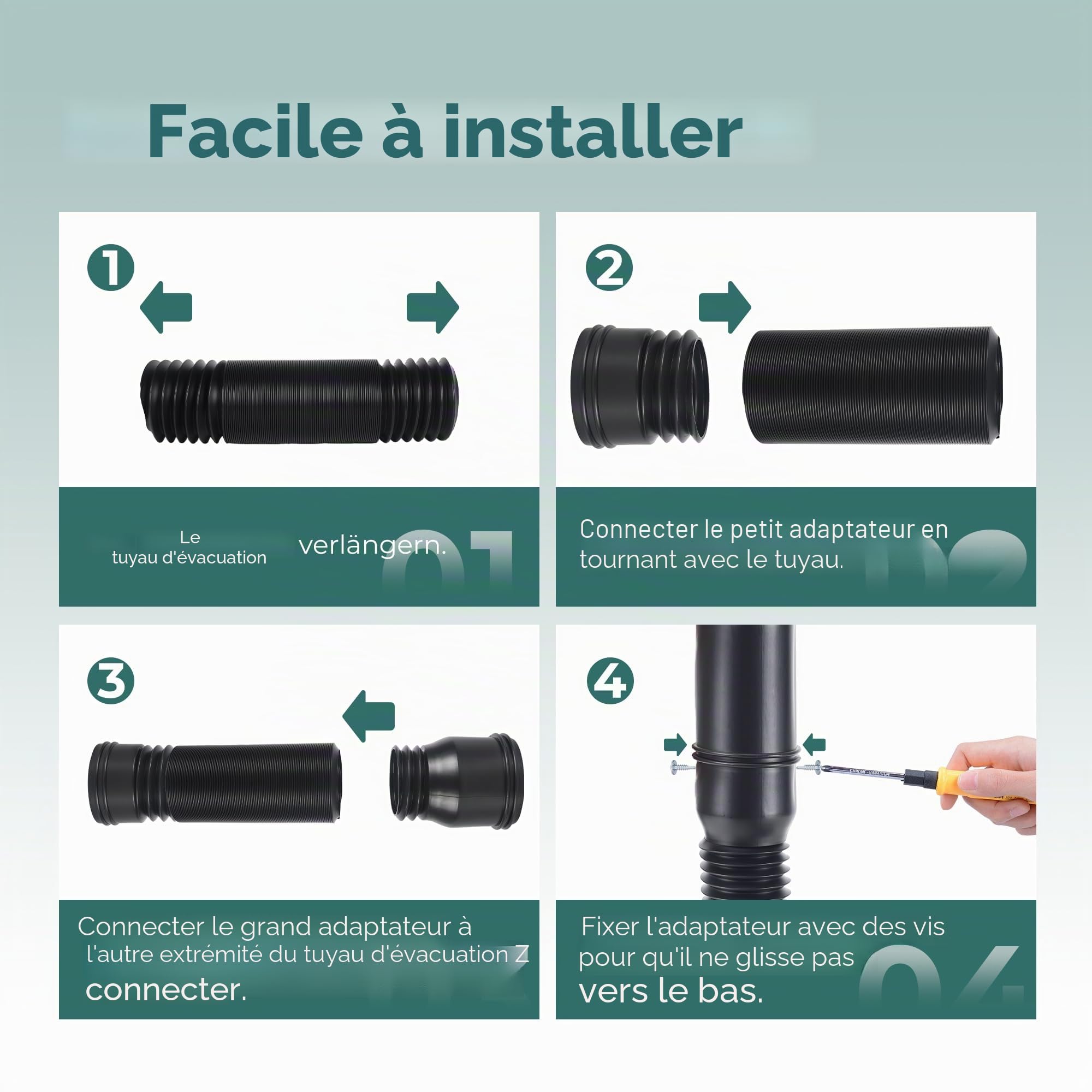 Rallonge Gouttière Flexible, Ronde Kit D'Extension De Tuyau De Pluie | pour Descente De 80/100 mm, Tuyau Gouttière Souple, 47-150 cm, Accessoires pour Gouttières (Noir, 1 Pièce)