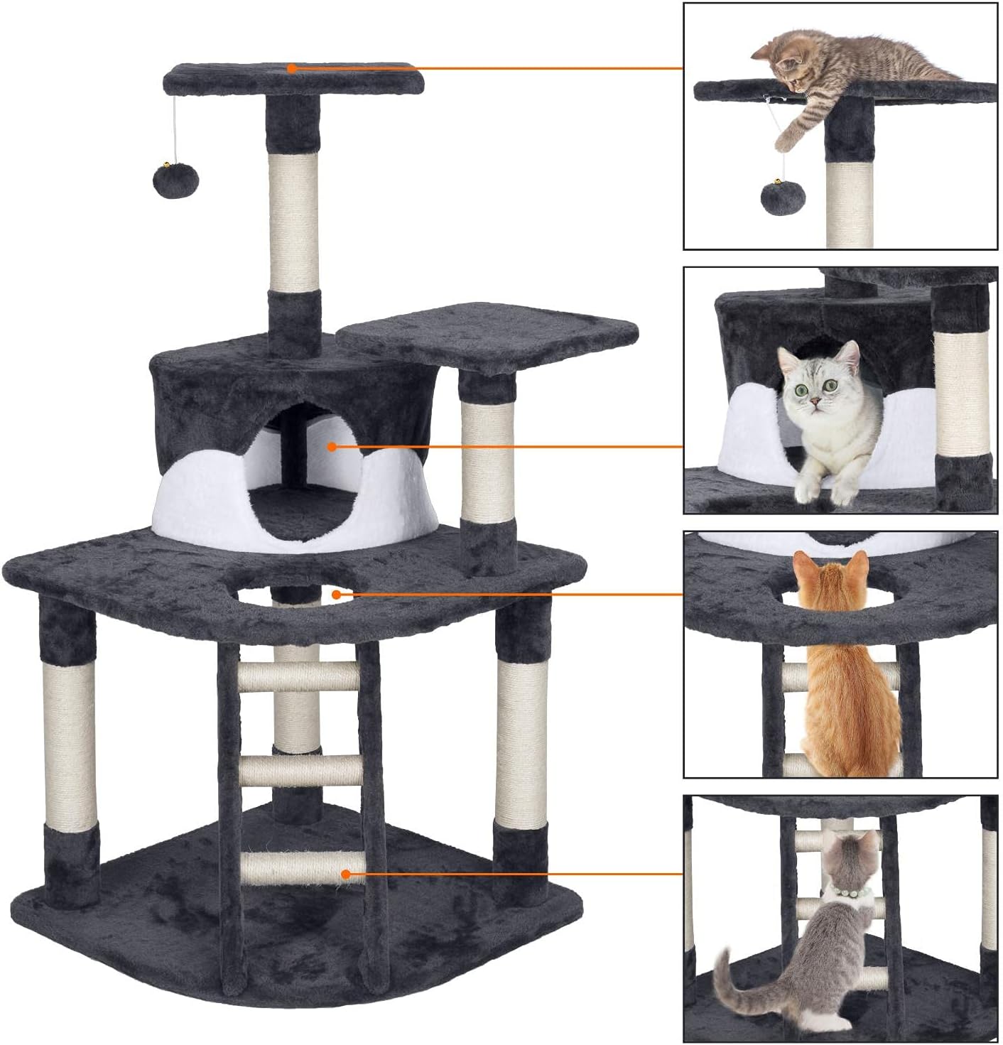 Yaheetech Cat Tree, 48in Cat Tower for Indoor Cats, Cat Trees for Large Cats with Spacious Cat Condo, Scratching Post, Cozy Platform and Replaceable Dangling Ball