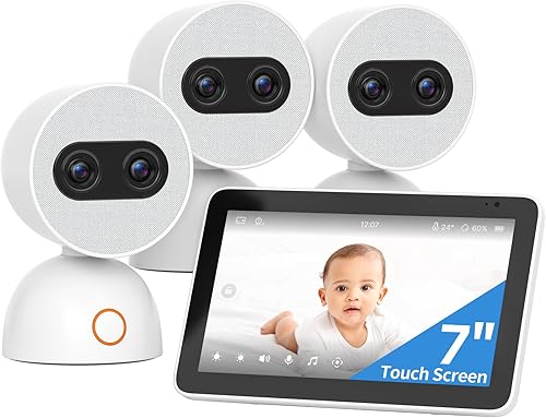 Paquete de monitores de bebé con 3 cámaras, pantalla táctil HD de 7 pulgadas, monitor de video inteligente WiFi, zoom de calidad óptica 6X, acceso