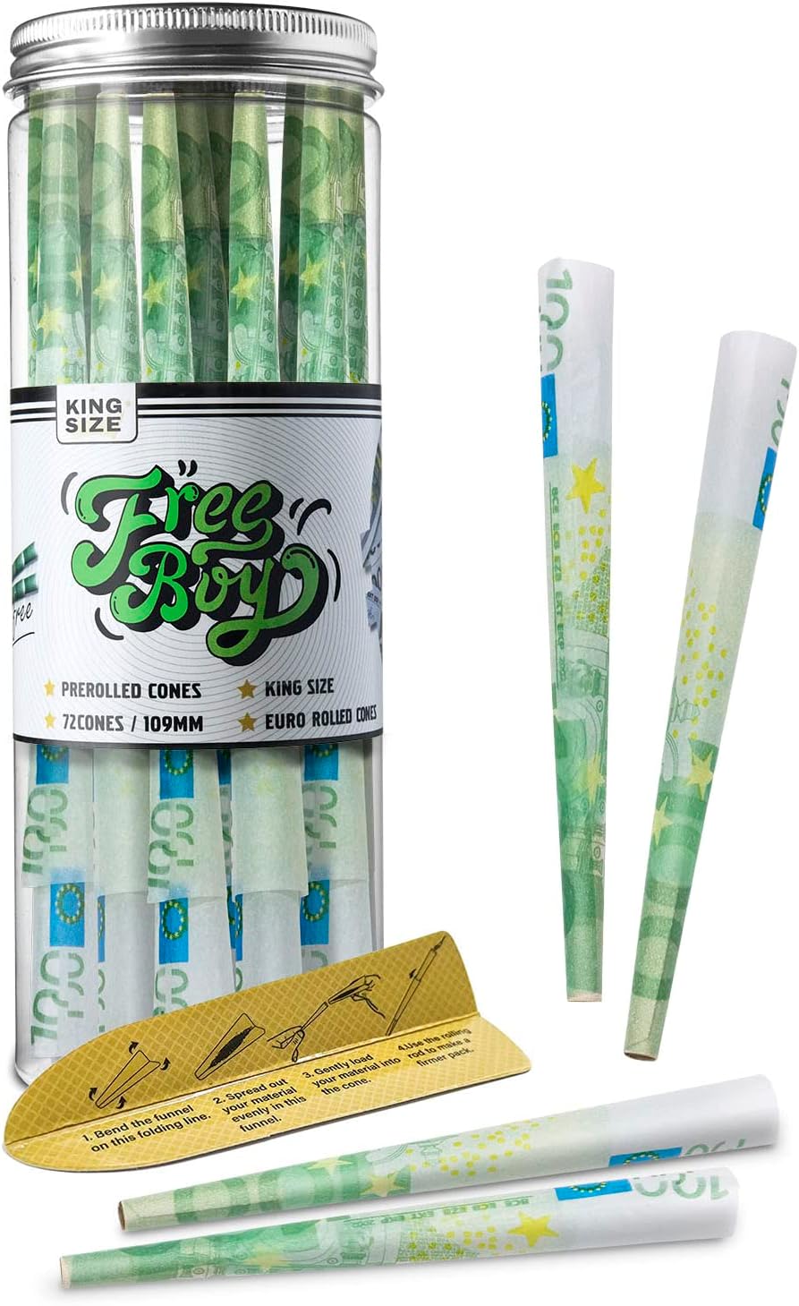 72 Pack 100 Euro Bill Pre Rolled Cones,Natural Unrefined Rolling Papers with Tips,109mm King Size Pre-Rolled Cones - Image 2