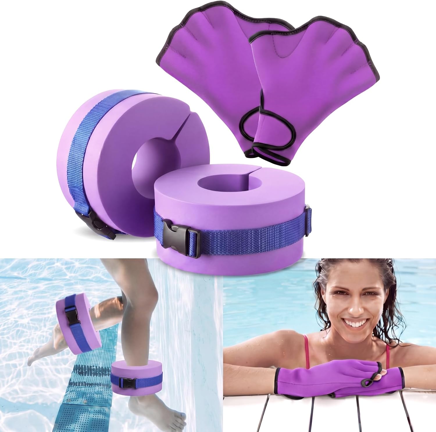 Hungdao 4 Pcs Water Aerobics Set for Aquatic Exercise Water Weights Pool Exercise Swimming Glove Foam Swim Aquatic Cuffs Pool Resistance Fitness Equipment for Adults Swimming Training Workouts
