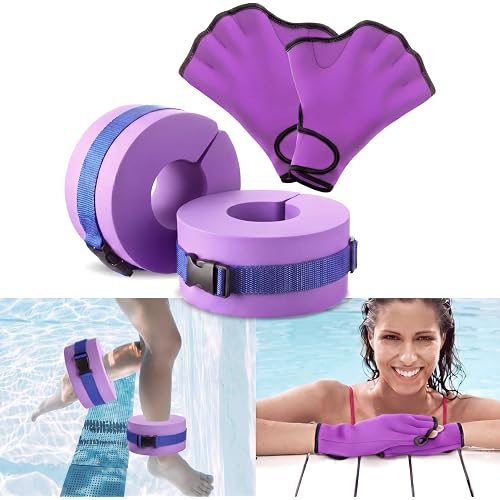 Hungdao 4 Pcs Water Aerobics Set for Aquatic Exercise Water Weights Pool Exercise Swimming Glove Foam Swim Aquatic Cuffs Pool Resistance Fitness Equipment for Adults Swimming Training Workouts