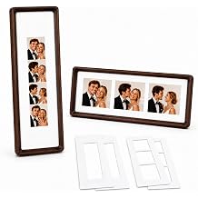 2 Pack Photo Booth Strip Frames for 2x6 Photos, 4 Mats, Brown Wood