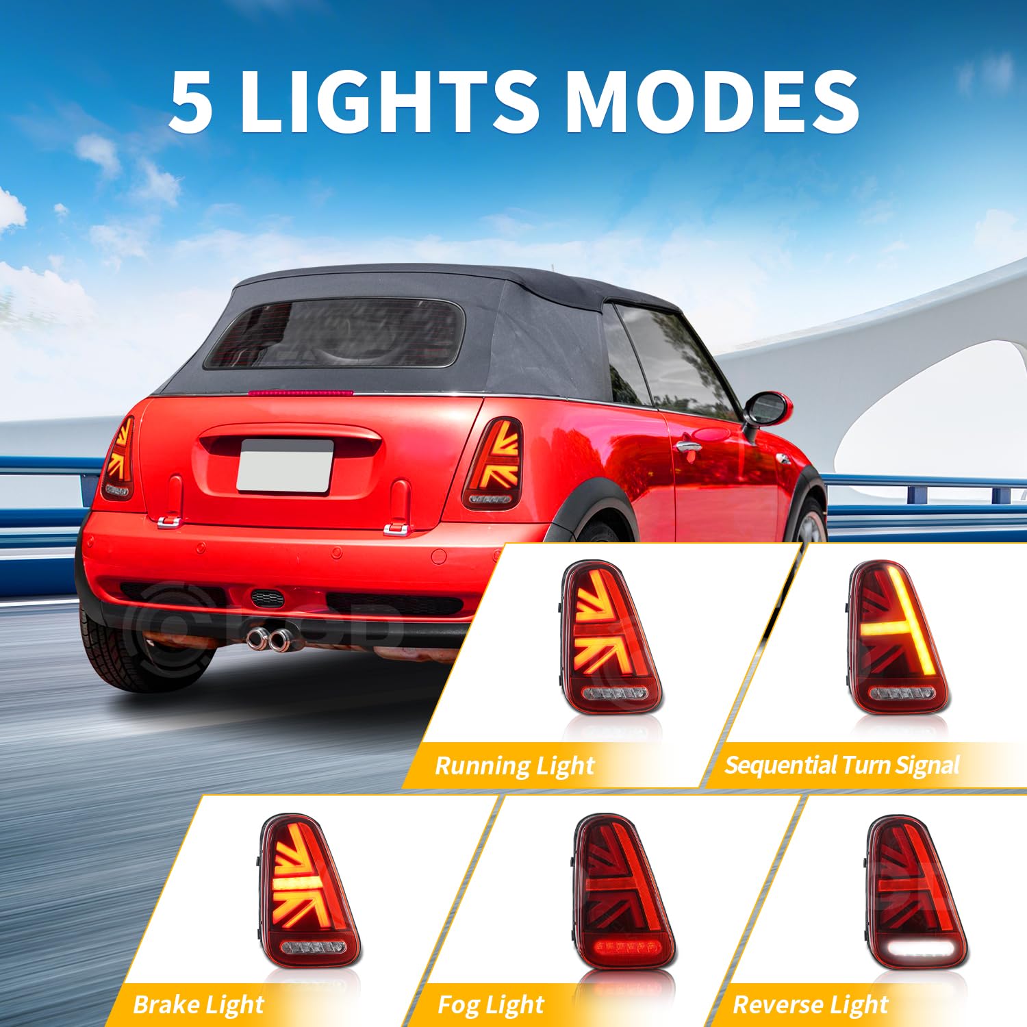 LED Conjunto de luces traseras aptas para Mini Hatchback Convertible R50 R52 R53 2001-2007, luz trasera con luz de circulación diurna y señal de giro secuencial