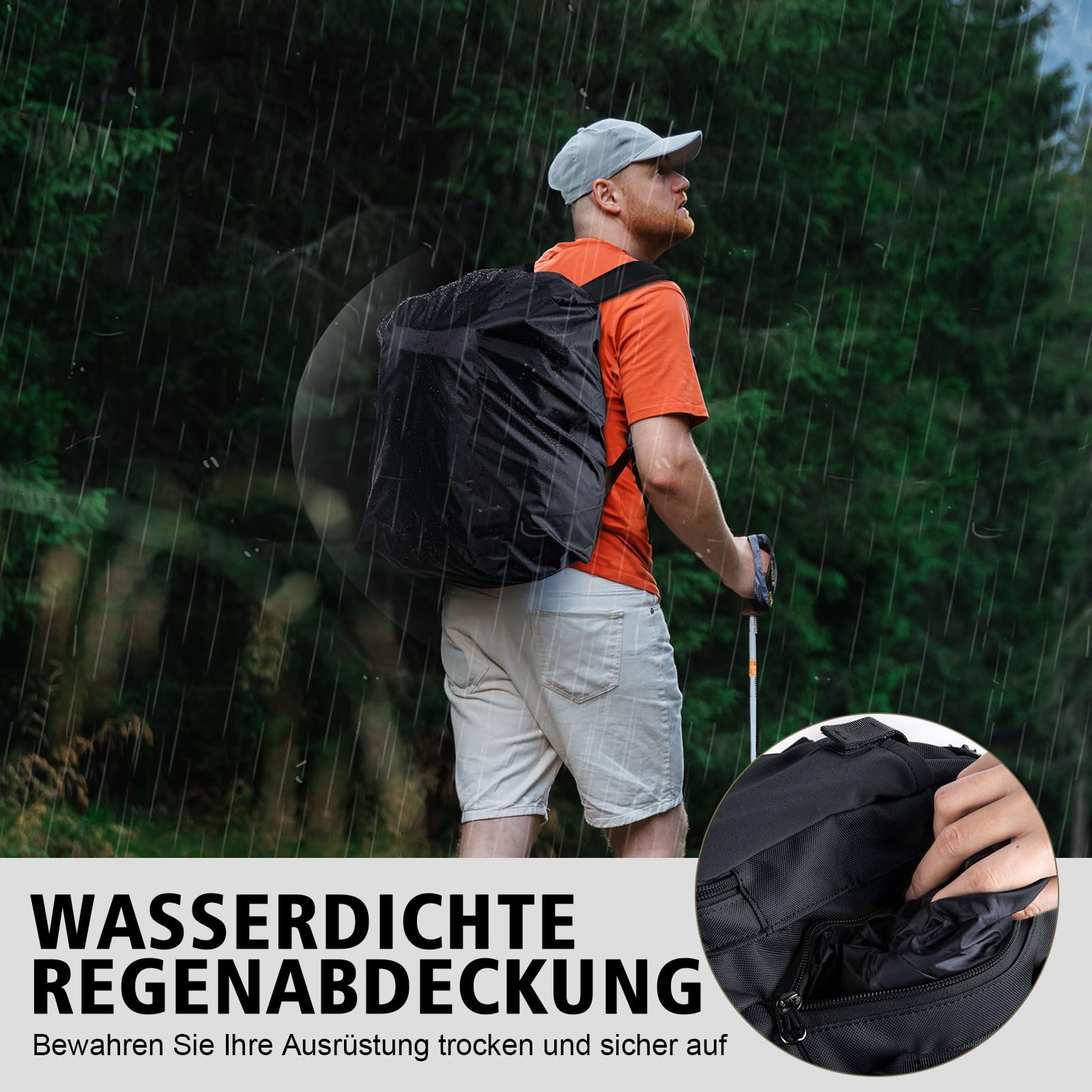 Goture Mochila de pesca con dos soportes para cañas de pescar y protector de lluvia, bolsa impermeable para aparejos de pesca con compartimento ajustable y 8 bolsillos para cebo, mochila de 45 litros