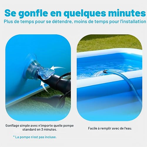 Sloosh Inflatable Swimming Pool for Adults with Seats, 304.8 x 182.8 x 55.8cm Full-Sized Blow Up Durable Thickened Above Ground Family Pool, Large Paddling Pool for Summer Water Party Garden Lawn,Blue - 3