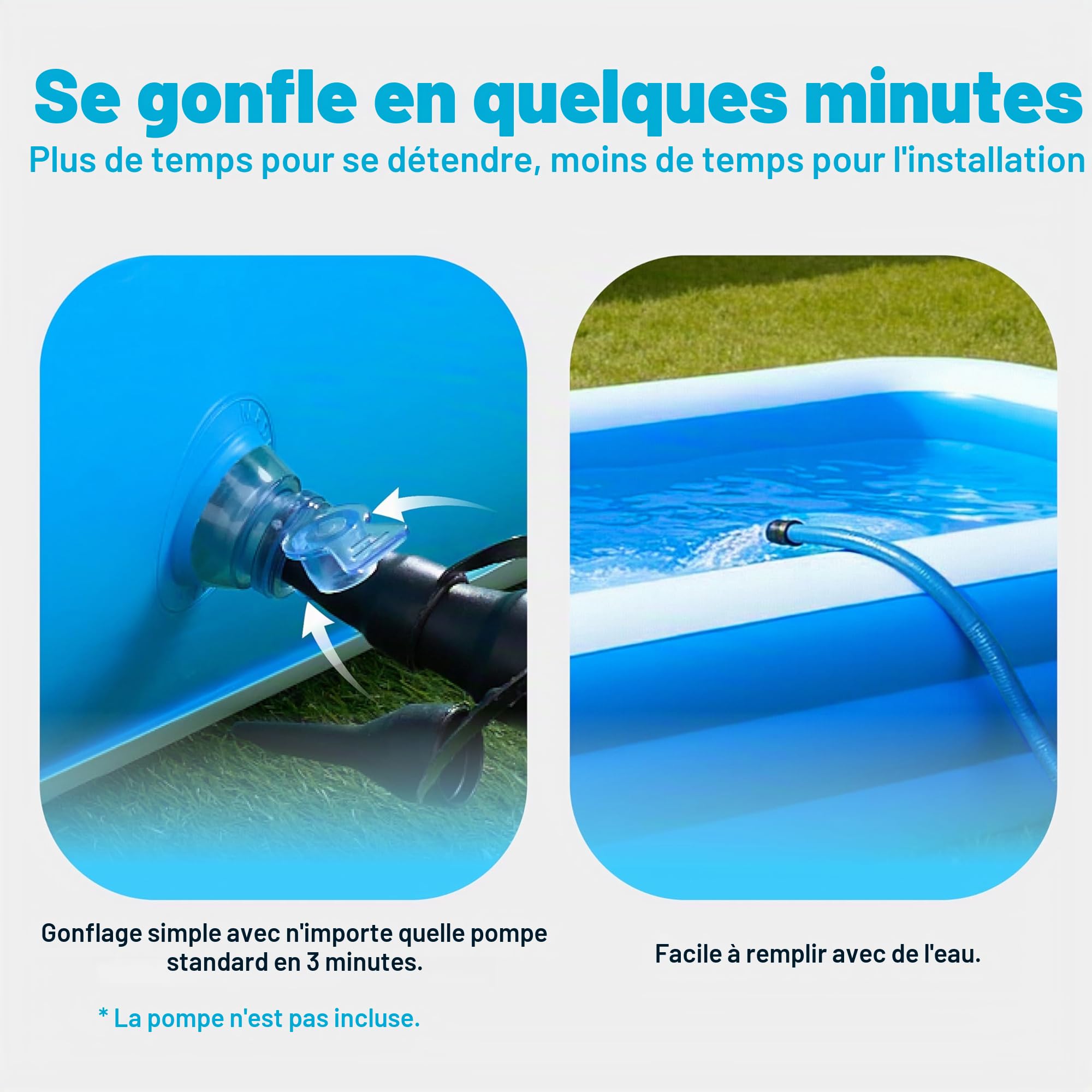 Sloosh Piscine Gonflable avec Sièges, 304,8 x 182,8 x 55,8 cm, Piscine Familiale Hors-Sol, Épaissie et Durable, Idéale pour Les Fêtes Aquatiques d'Été dans Le Jardin, la Cour ou la Pelouse, Bleu