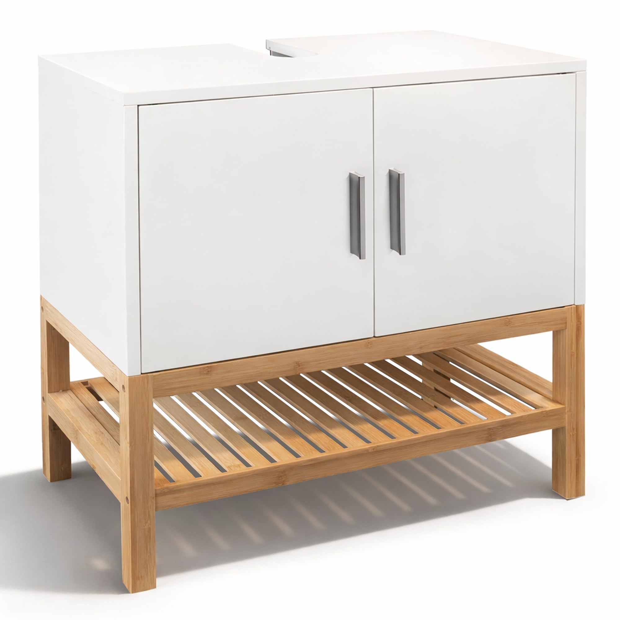 osoltus Unterschrank Waschbeckenunterschrank Osaka Bambus/weiß Badezimmer 60 x 60 x 33 cm