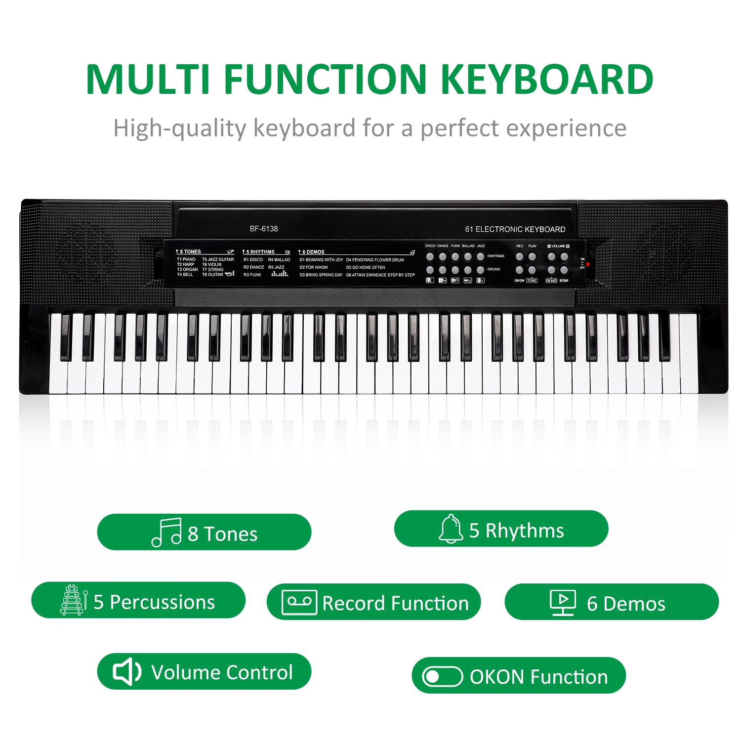 Piano Teclado de 61 Teclas para Niños, Teclado Musical con Micrófono, Piano Electrónico Portátil para la Enseñanza, Juguete Regalo para Principiantes Niños y Niñas de 3 a 12 Años, Altavoces Integrados