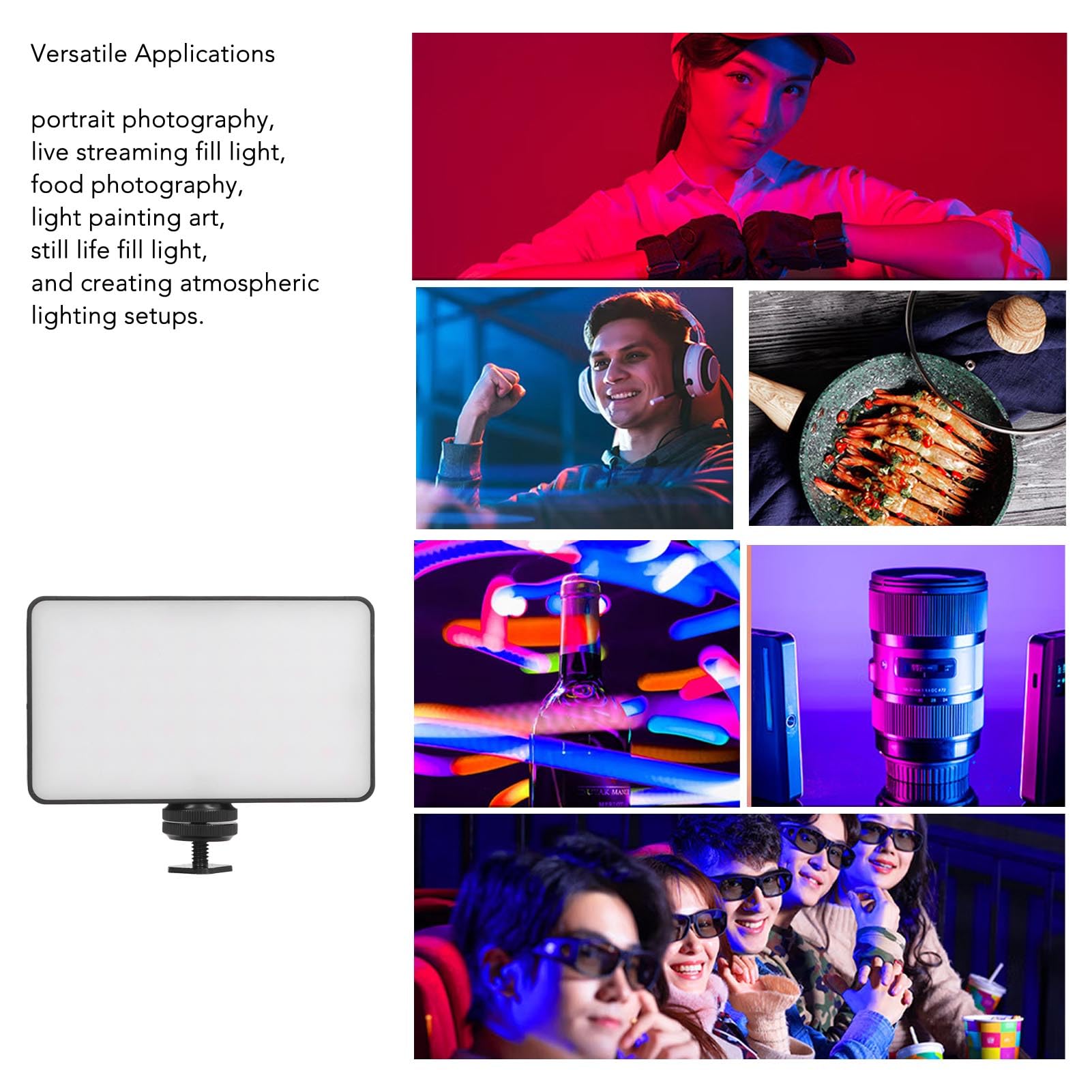 Luce Video RGB, Pannello Luminoso a Colori per Videocamera LED Portatile, 3000 MAh Ricaricabile, Lampada da Pannello Dimmerabile da 2500 K a 9000 K, per Vlogging, Fotografia,