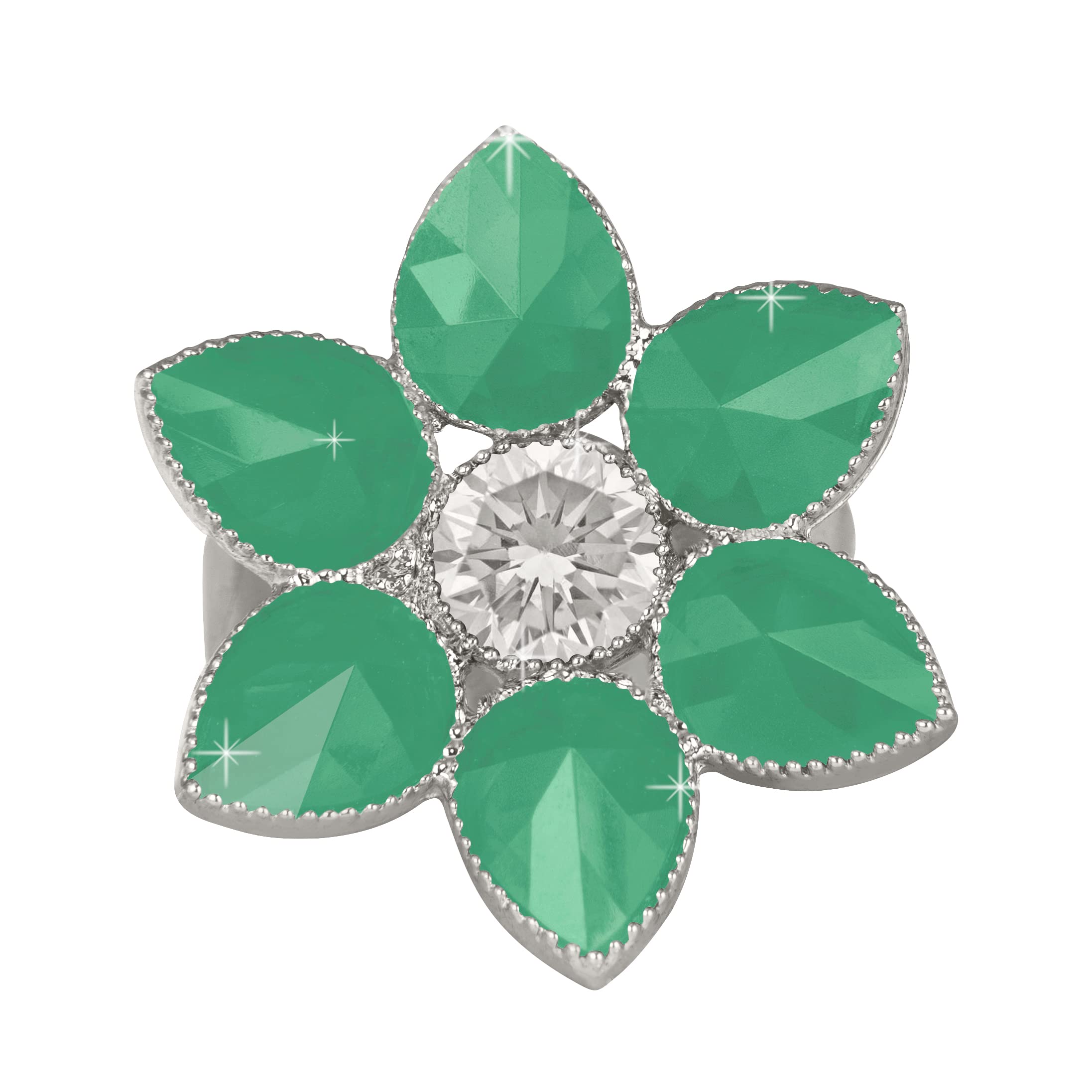 JFL - Jewellery for Less Latest Silver Plated Floral White and Peacock Green Color Polki Stone Studded Adjustable Finger Ring for Women & Girls(Peacock Green),Valentine (B0BQDX336C) Amazon Price History, Amazon Price Tracker