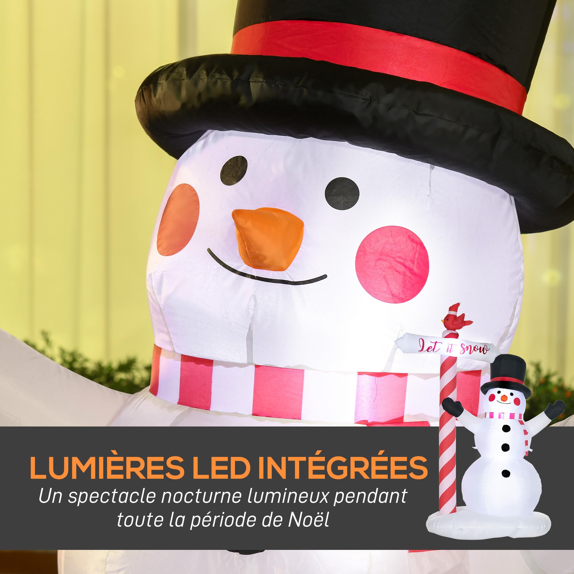HOMCOM Bonhomme de Neige Gonflable Décoration de Noël 3 LED 213 cm Blanc