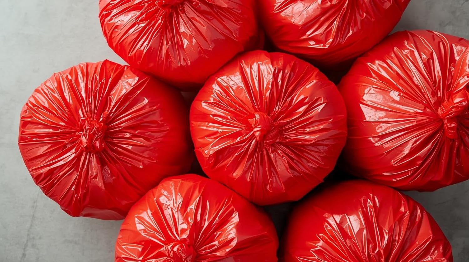 Red Home and Office Trash Bags, 44 Gallon Capacity, for Home and Office Use, 1.5 Mils Thick Made in USA (20)
