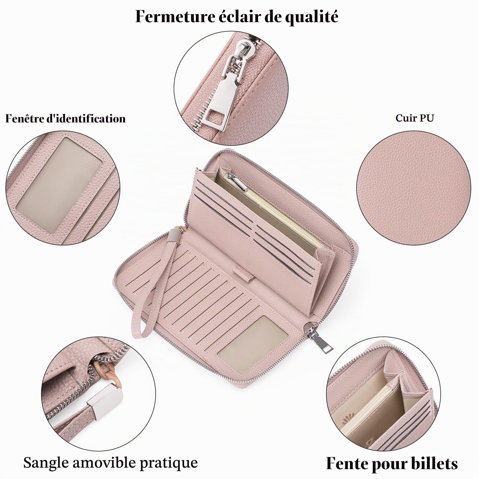 GAEKEAO Portefeuille Femme Cuir Grande Capacite Porte Monnaie Femmes avec RFID Blocage, avec 17 emplacements Cartes Compris et Porte-chéquiers Femmes