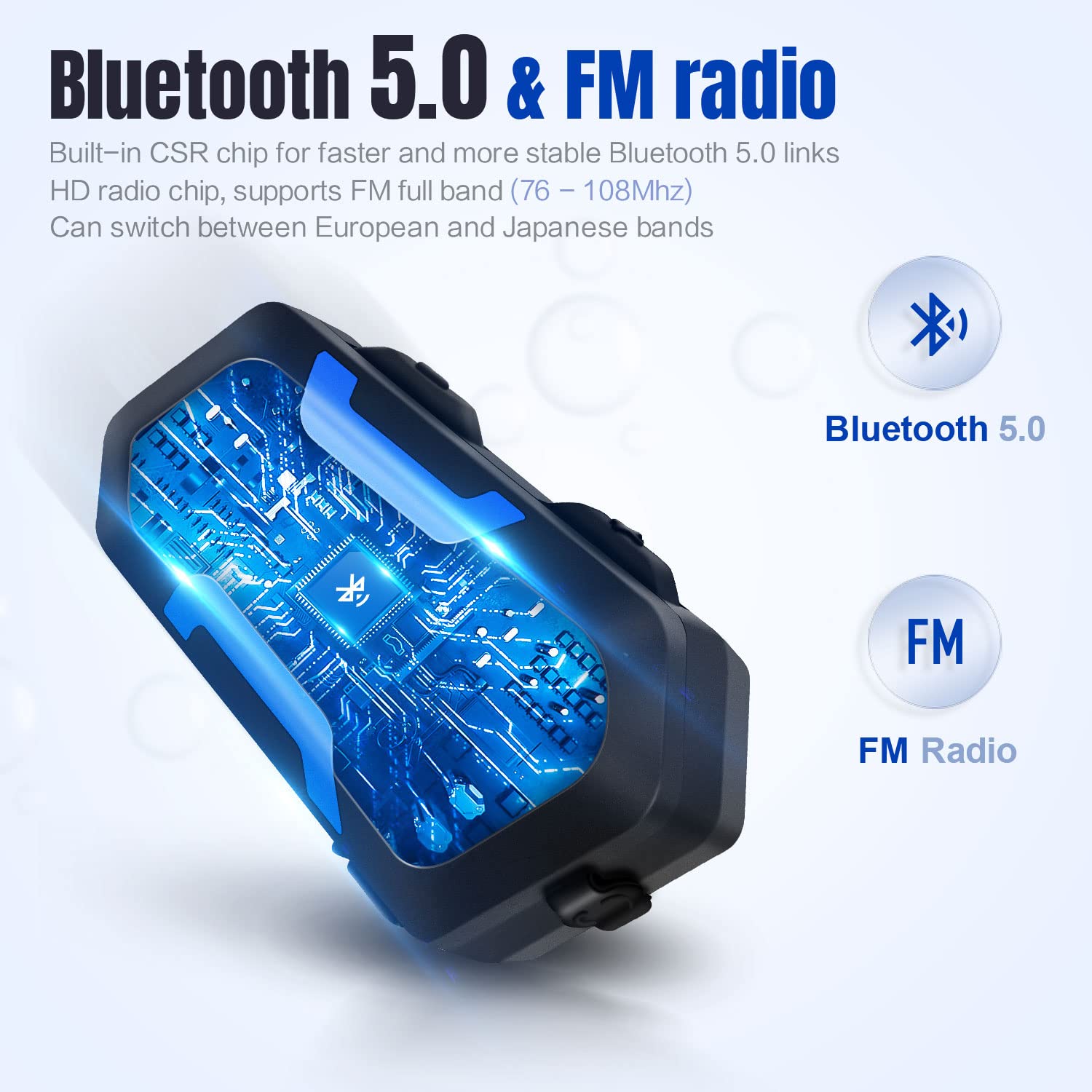 Fodsports FX4 Pro Intercom Moto pour 4 Casques, Kit Bluetooth Casque Moto, Système de Communication Bluetooth pour Motocyclette avec Radio FM IP67 éTanche(2 Unités)