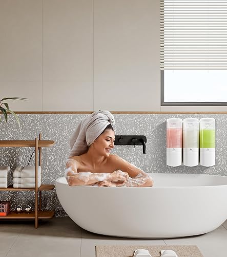 Miniatura 2 de Dispensador de jabón de ducha para baño, dispensador de champú y acondicionador, 3 cámaras, sin taladro, montado en la pared, 3 x 16.2 onzas