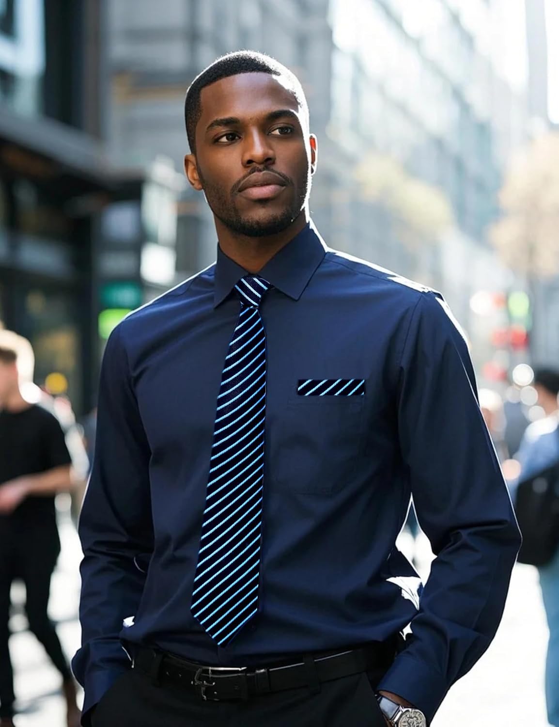 Men's Dress Shirt with Matching Tie and Handkerchief Set, S-4XL