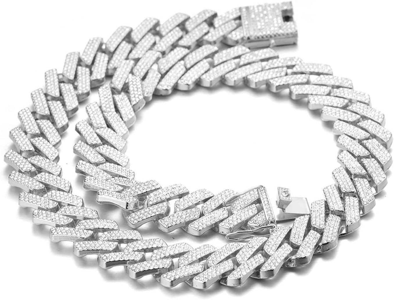 Halukakah Diamond Gold Chain for Men Iced Out,20MM Rhombus Lightning Three Row Diamonds 18k Real Gold Plated/Platinum White Gold Finish Necklace,Full Cz Diamond Cut Prong Set,Gift for Him