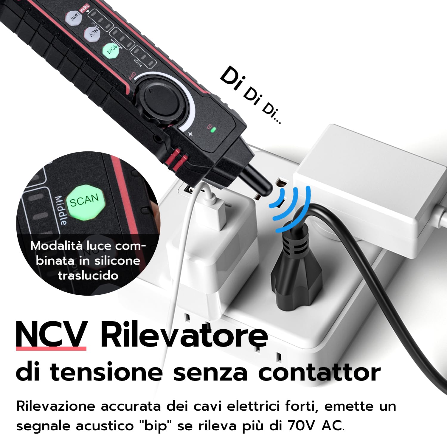 Mcbazel Tester per Cavi di Rete con PoE e NCV, Misurazione della Lunghezza del Cavo, Porta Flash, Rilevatore di Line