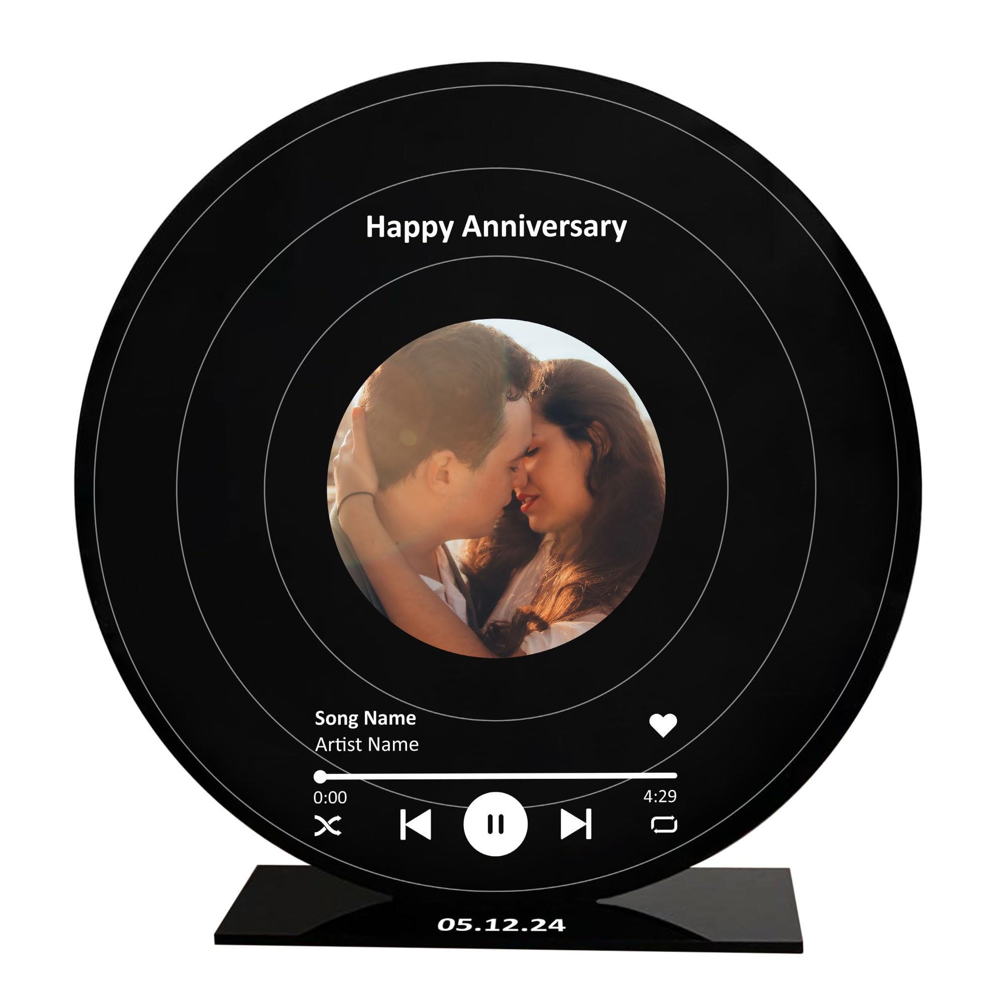 Red Ocean Personalised Vinyl Inspired Song Plaque With Stand, Your Photo, Any Song, Gift For Anniversary, Gift For 1st 2nd 3rd 4th 5th 10th 20th Anniversary, Wedding Anniversary, Couple Gift