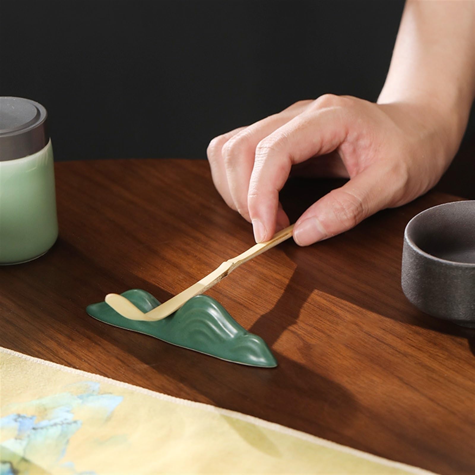 Cuillere Matcha avec Cuillère à Café en Bambou Matcha Kit Service à Thé Japonais Traditionnel Bureau à Domicile et Salon de Thé(Blanc,4-Piece Set)
