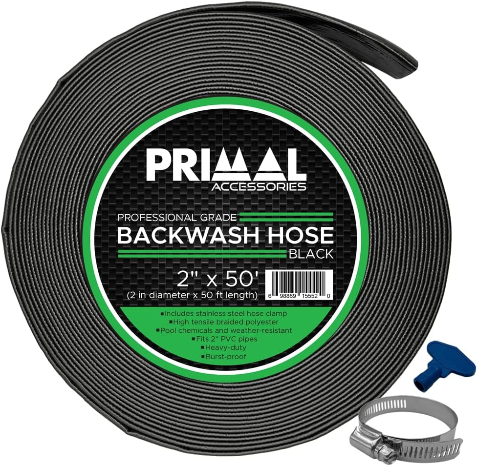 Commercial Grade Backwash Hose 2 inch x 50 feet, 3 Bar / 43.5 psi - Black