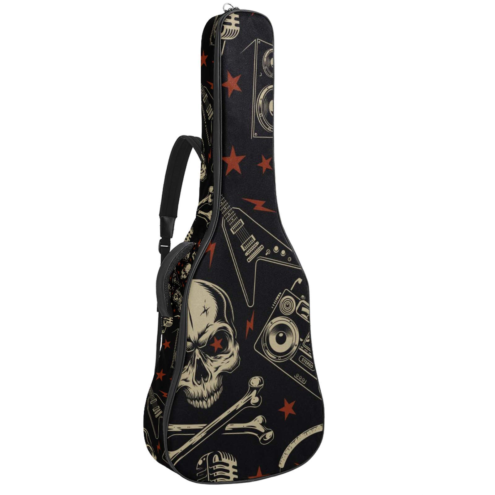Borsa per chitarra impermeabile con cerniera morbida zaino per chitarra, chitarra acustica e classica folk chitarra elettrica teschi modello rock retrò