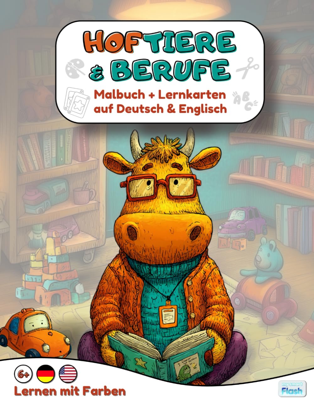 Hoftiere & Berufe: Malbuch + Lernkarten Deutsch–Englisch | Kinder 6–10 | Ausmalen & Lernen | Übungen & Lösungen | Für Zuhause, Grundschule, DaZ/DaF (Lernen mit Farben)