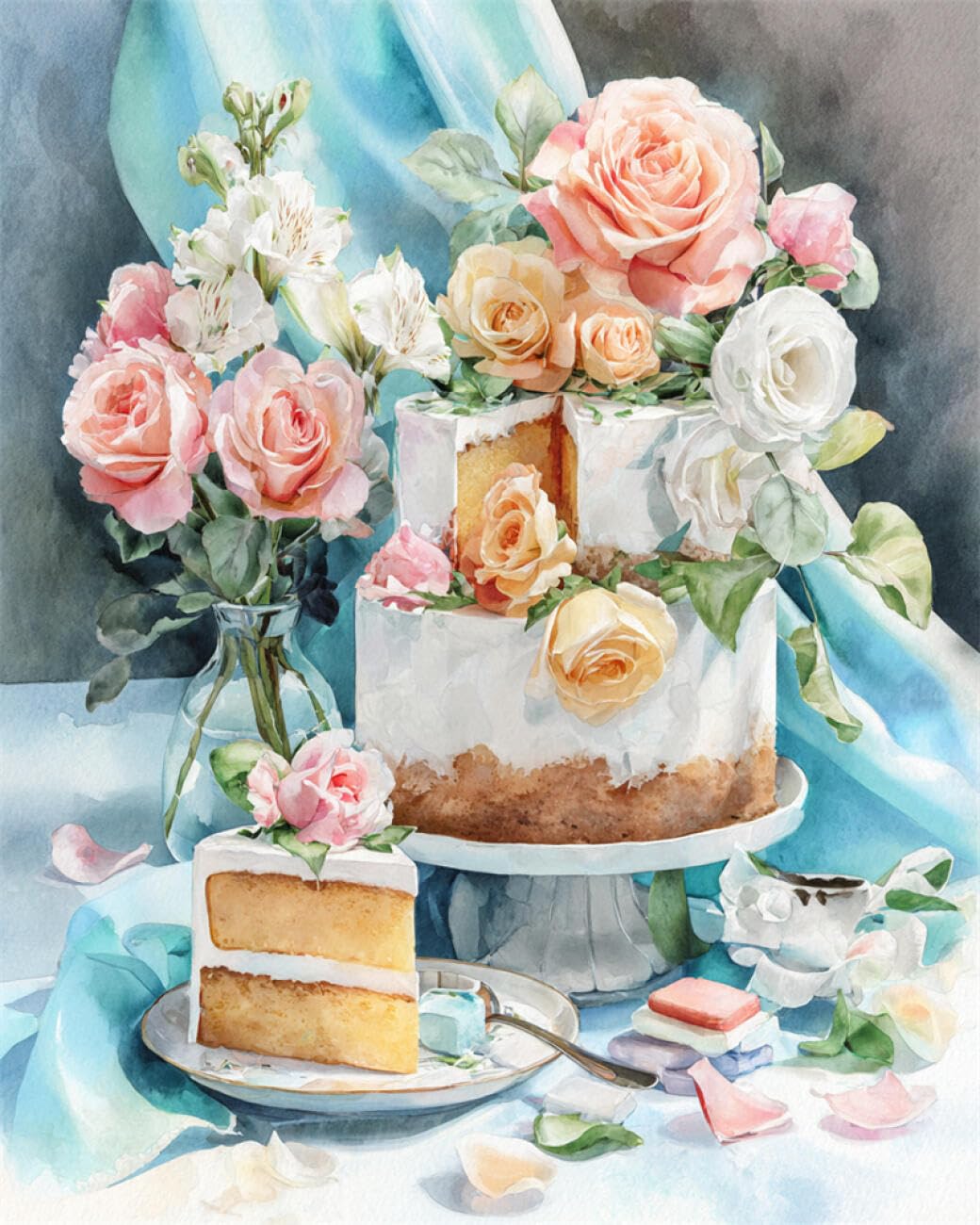 RKFLGEW DIY Bead Embroidery Kit Cakes and Flowers 50x70cm