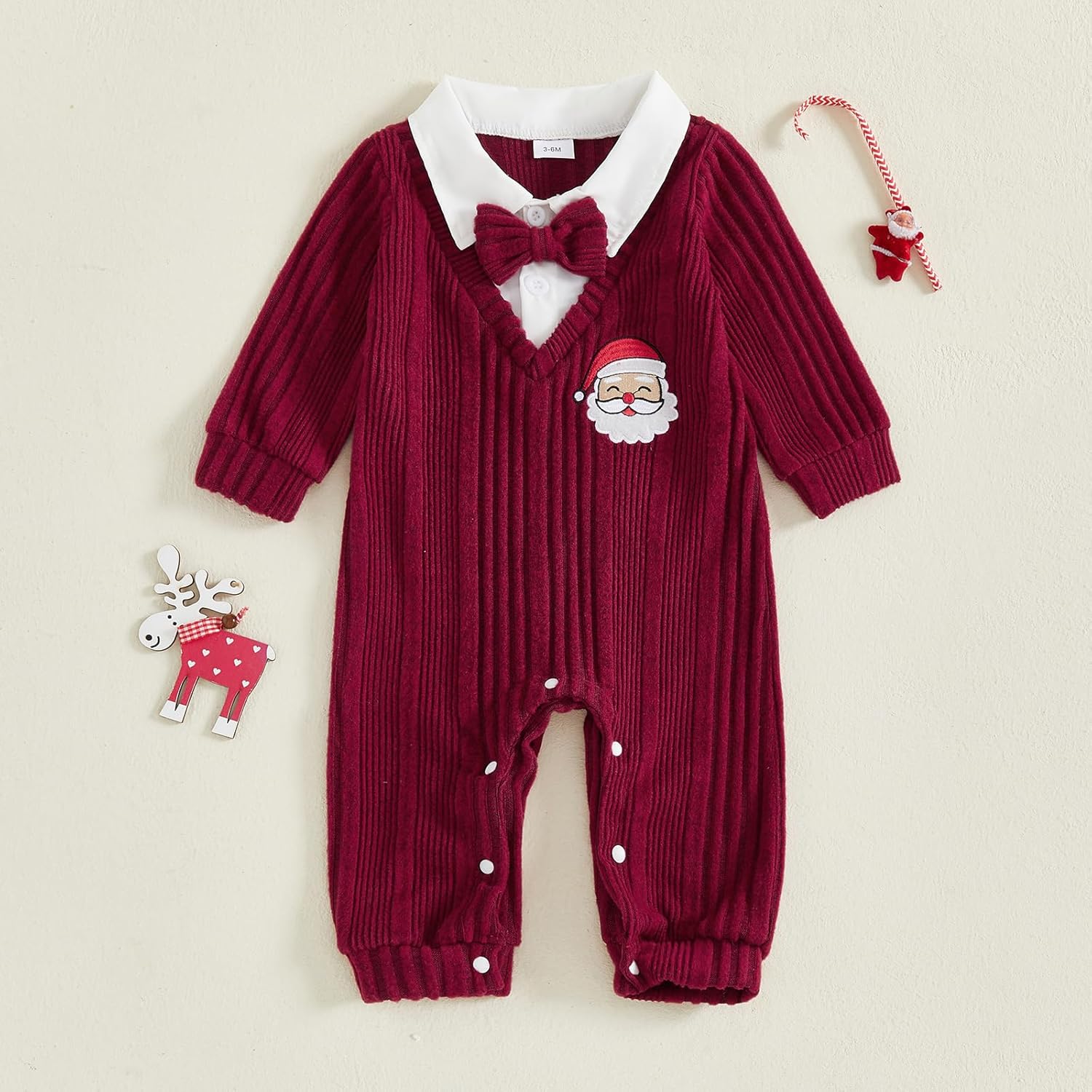 Twopumpkin Baby Boy First Christmas Outfit Newborn Trukey Knit Sweater Romper Long Sleeve Fleece Jumpsuit Warm Clothes - Image 2