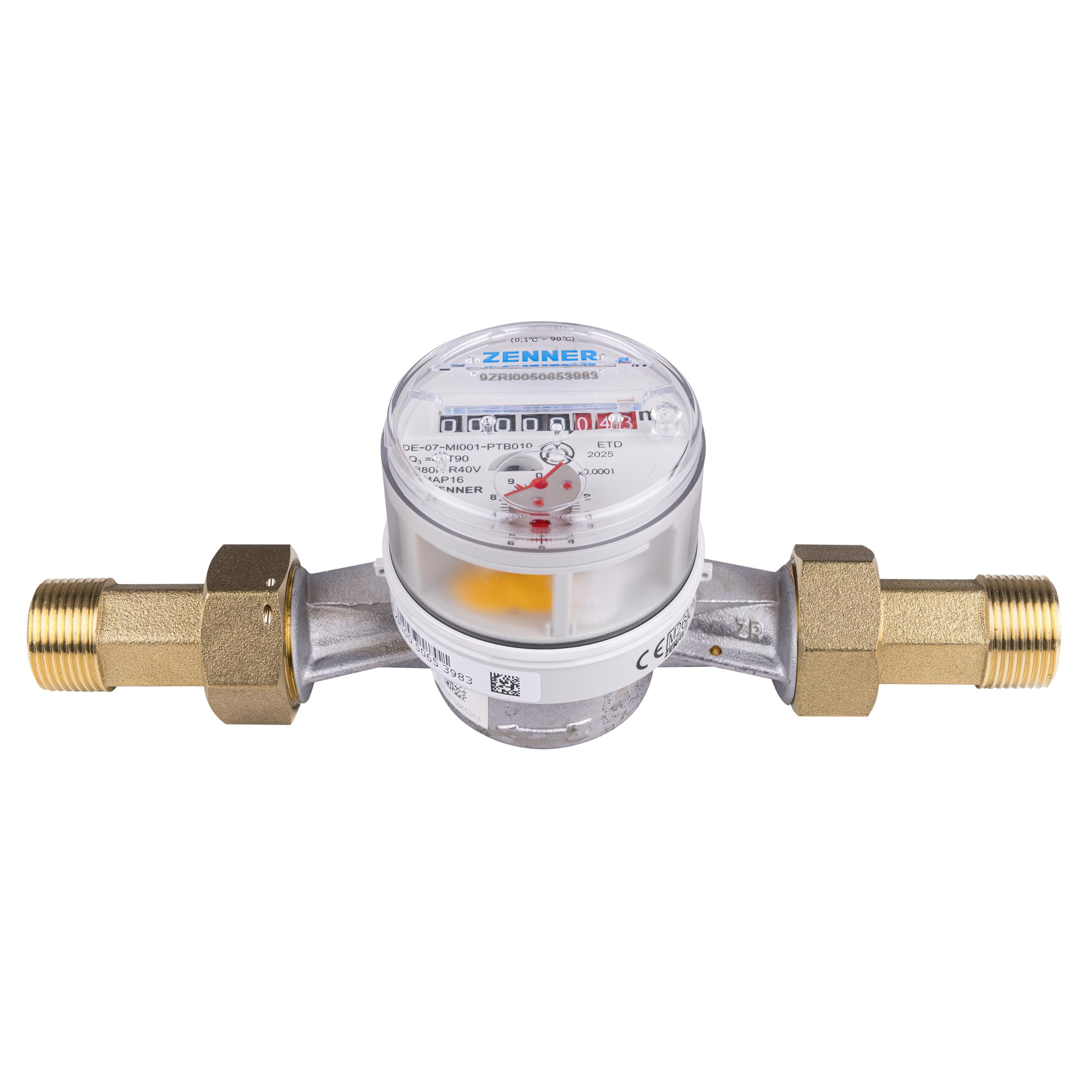 Zenner Compteur d'eau froide + chaude 3/4", longueur 130 mm, gris, avec raccords à vis et joints, calibrage 2026