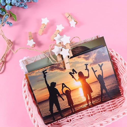 Miniatura 7 de HEALLILY 100 piezas Mini pinzas de madera con forma de estrella clips para colgar en la pared, clips de fotos, pinzas para fotos, clips de