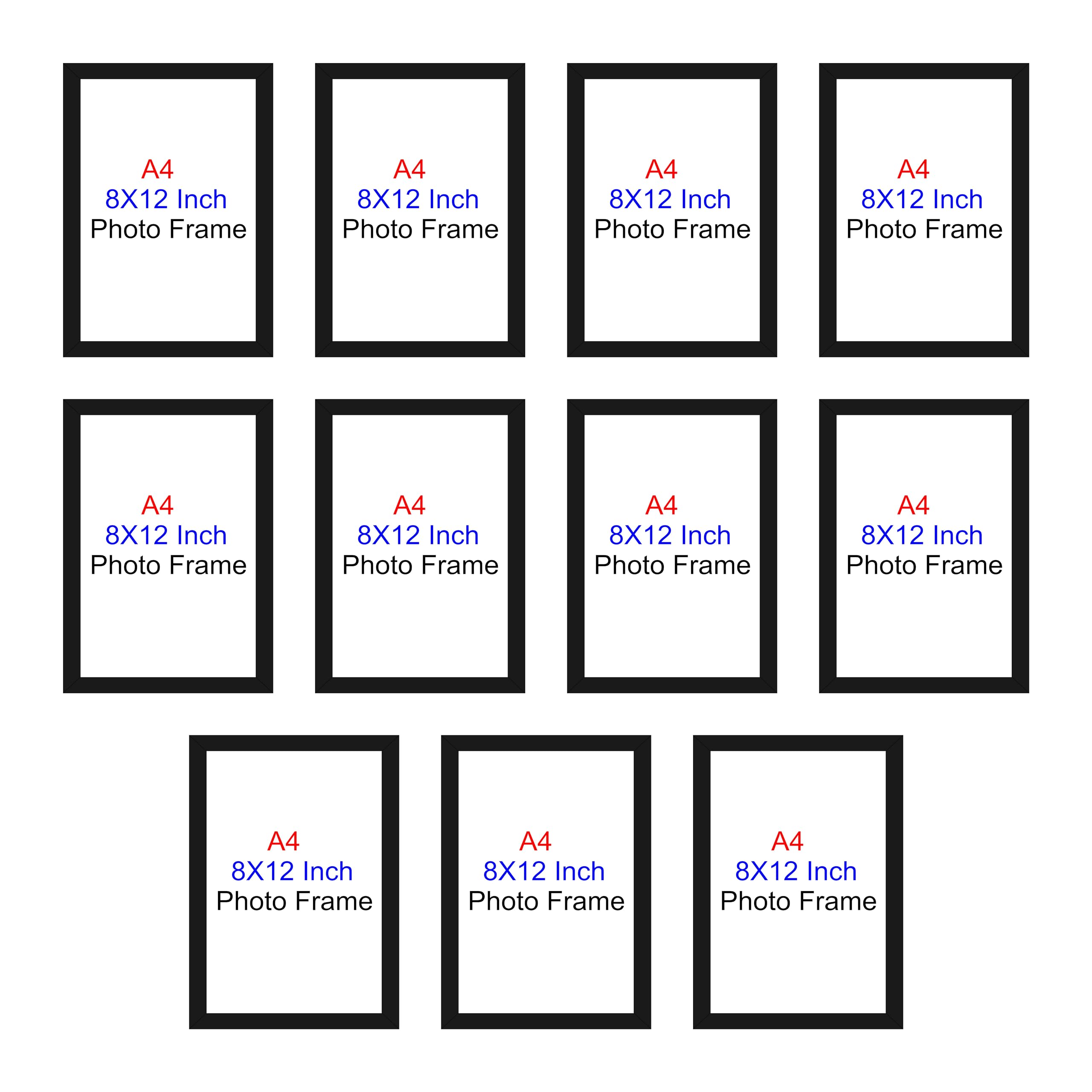 HK PRINTS A4 Size 8x12 Inch Photo Frames Set of 11 Frames for Living Room, Bedroom, Dining Room, School, Office, Collage, Gift, Home Decor Wall Hanging (Black, Synthetic Wood, Plexiglass) F-1