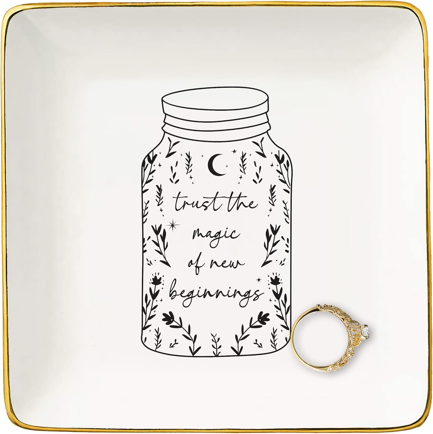 New Beginnings Gifts for Women-Congratulations New Chapter Gifts,Divorce Present,Wedding Graduation Job Retirement Present,Ceramic Jewelry Tray Trinket Holder Ring Dish