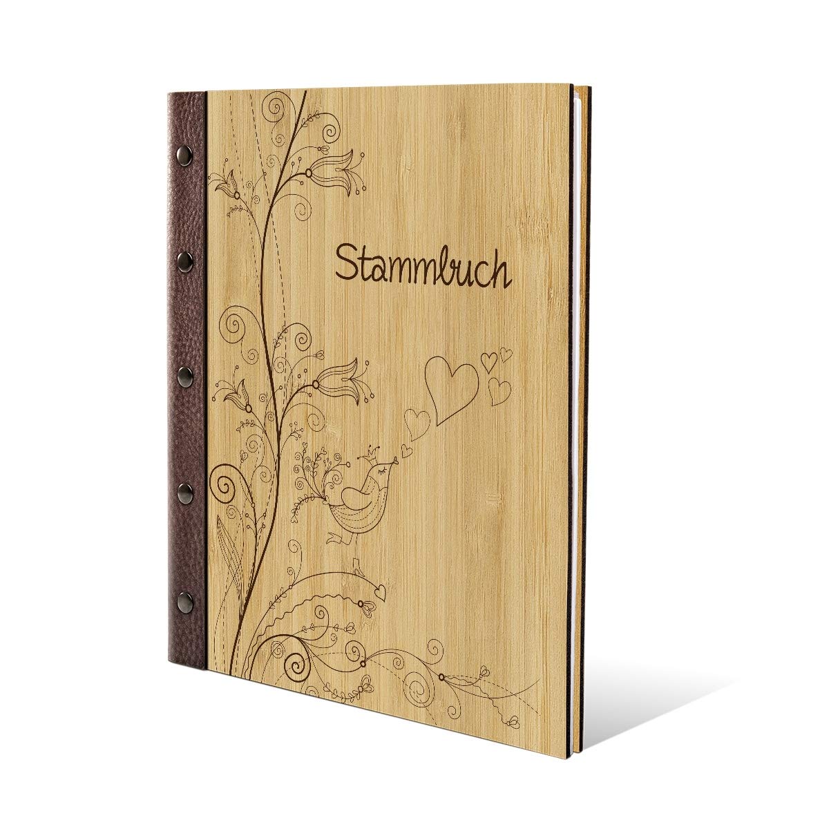Familien Stammbuch Bambus mit Lederrücken inkl. Extras DIN A4 hoch 240x310mm - Liebesbaum