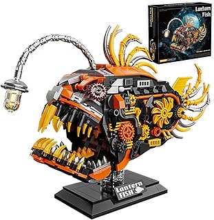 HJPLPXH Mechanical Angler Fish Building Set with Light – Steampunk Cyberpunk Animal Model Kit for Adults & Teens, STEM Construction Toy, Unique Desk Decor & Gift for Hobbyists