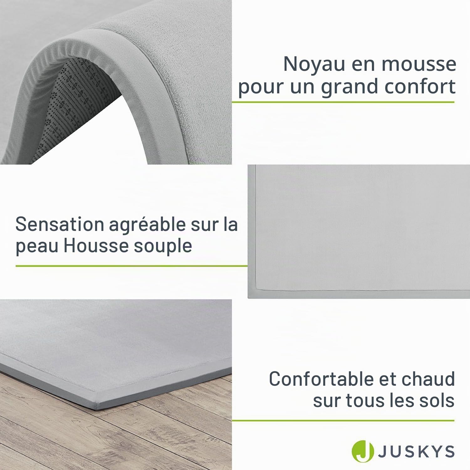 Juskys Tapis d'éveil et de jeu, Couverture d'éveil 180 x 120 cm, Tapis en Velours pour Enfant, Bébé et Yoga - Tapis antidérapant et Doux, Gris
